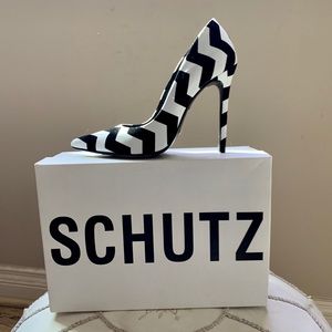 Schutz Black & White Chevron Gilberta Stilettos
